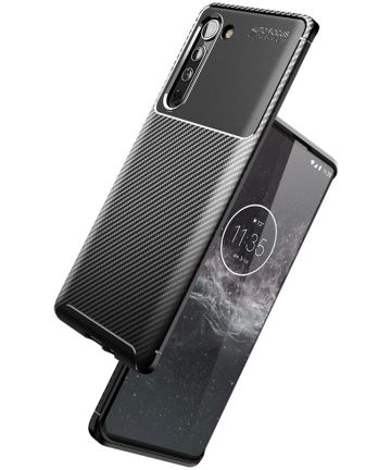 Motorola Edge Hoesje Geborsteld Carbon Flexibele Back Cover Zwart Hoesjes