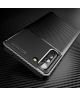 Motorola Edge Hoesje Geborsteld Carbon Flexibele Back Cover Zwart