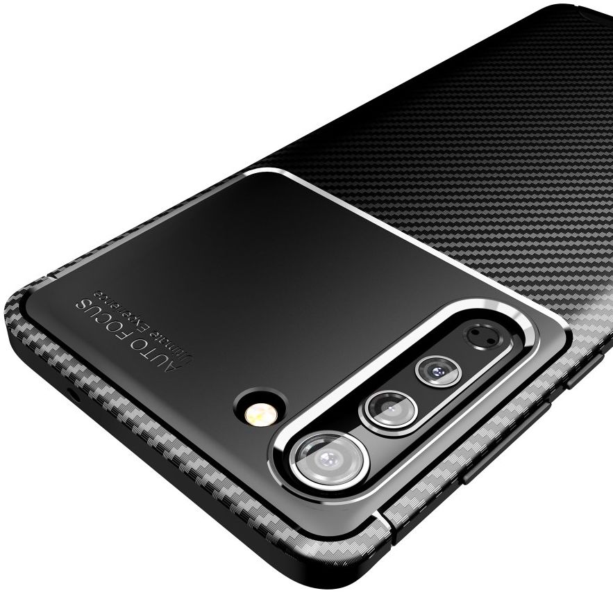 Motorola Edge Hoesje Geborsteld Carbon Flexibele Back Cover Zwart afbeelding 3