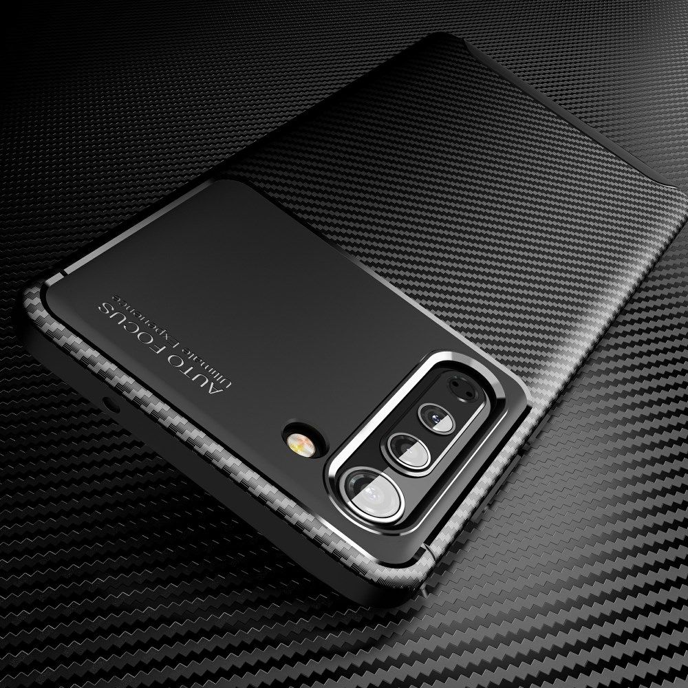 Motorola Edge Hoesje Geborsteld Carbon Flexibele Back Cover Zwart afbeelding 4