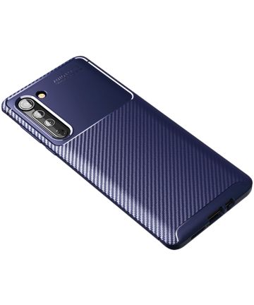 Motorola Edge Hoesje Geborsteld Carbon Flexibele Back Cover Blauw Hoesjes