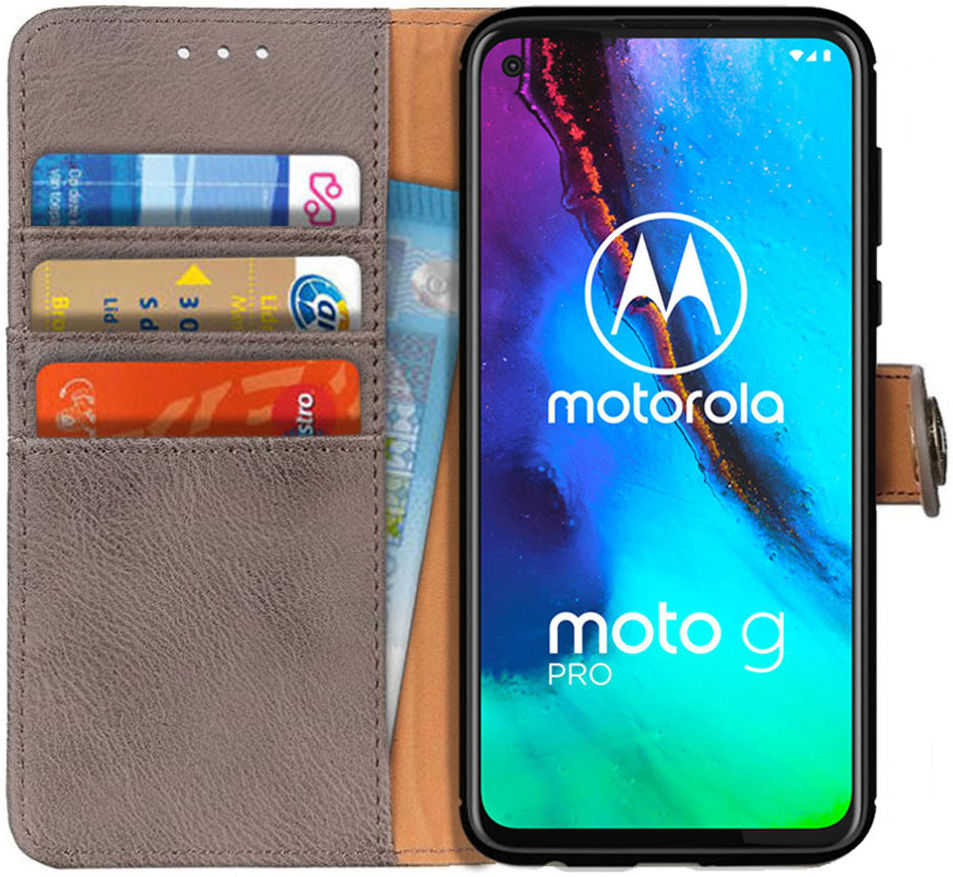 KHAZNEH Motorola Moto G Pro Hoesje Portemonnee Book Case Grijs afbeelding 1