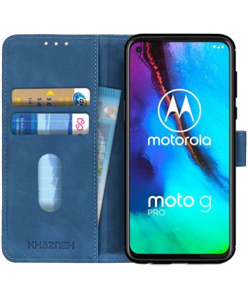 KHAZNEH Motorola Moto G Pro Hoesje Retro Wallet Book Case Blauw Hoesjes