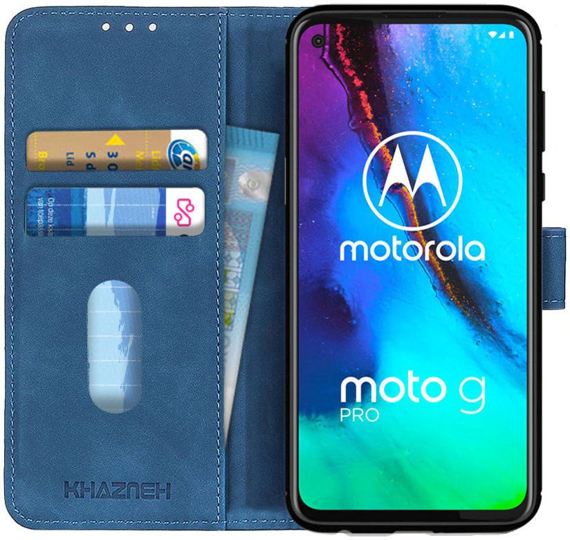 KHAZNEH Motorola Moto G Pro Hoesje Retro Wallet Book Case Blauw afbeelding 1