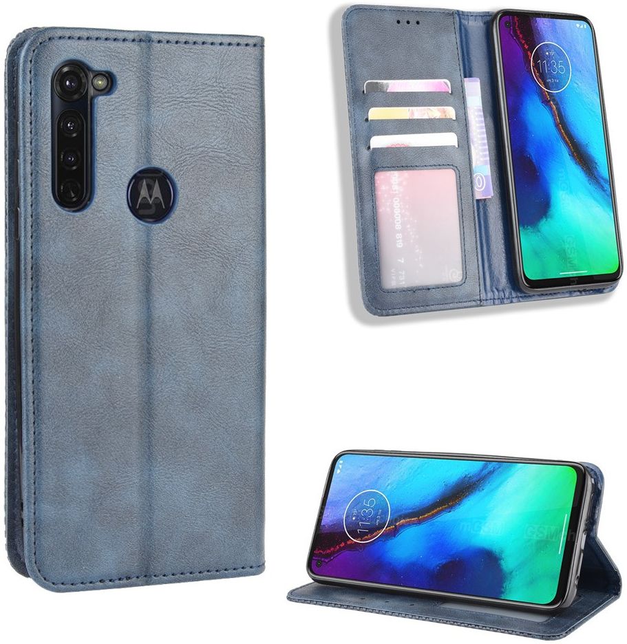Motorola Moto G Pro Hoesje  Stijlvol Vintage Portemonnee Blauw afbeelding 4