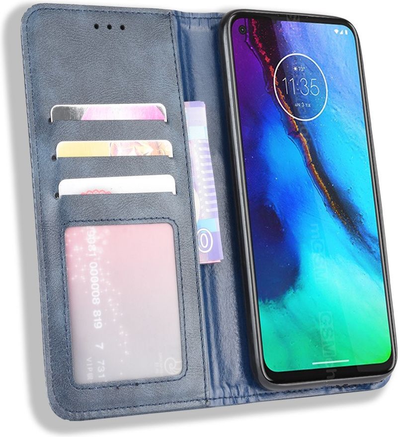 Motorola Moto G Pro Hoesje  Stijlvol Vintage Portemonnee Blauw afbeelding 2