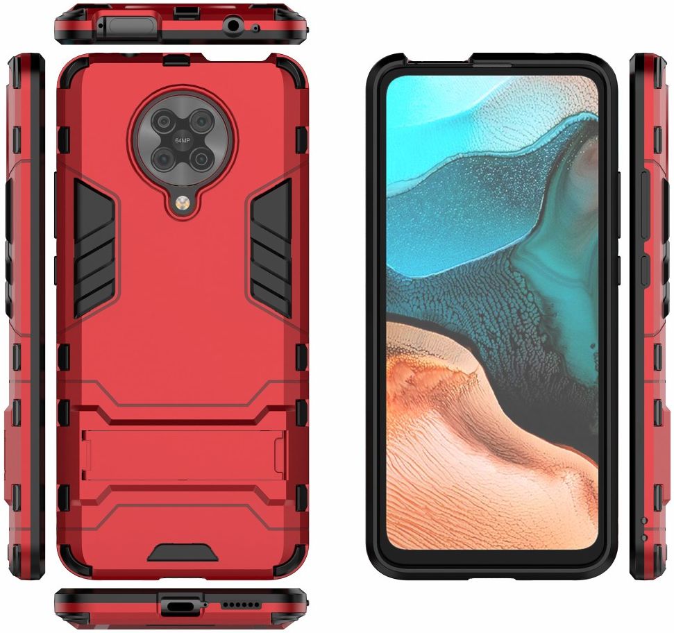 Xiaomi Poco F2 Pro Hybride Stand Hoesje Donker Rood afbeelding 5