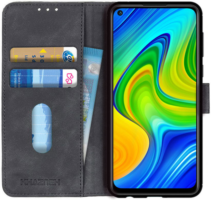 KHAZNEH Xiaomi Redmi Note 9 Hoesje Retro Wallet Book Case Zwart afbeelding 1