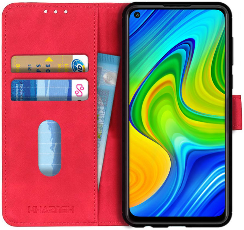 KHAZNEH Xiaomi Redmi Note 9 Hoesje Retro Wallet Book Case Rood afbeelding 1
