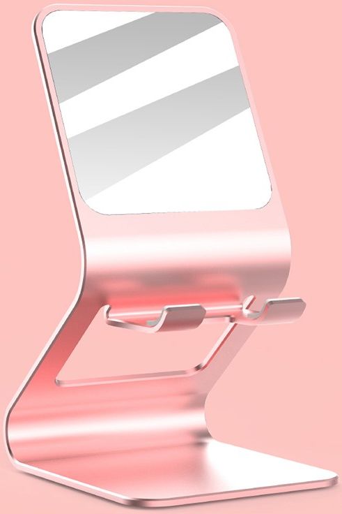 Universele Multifunctionele Smartphone Stand Met Spiegel Roze Goud afbeelding 1