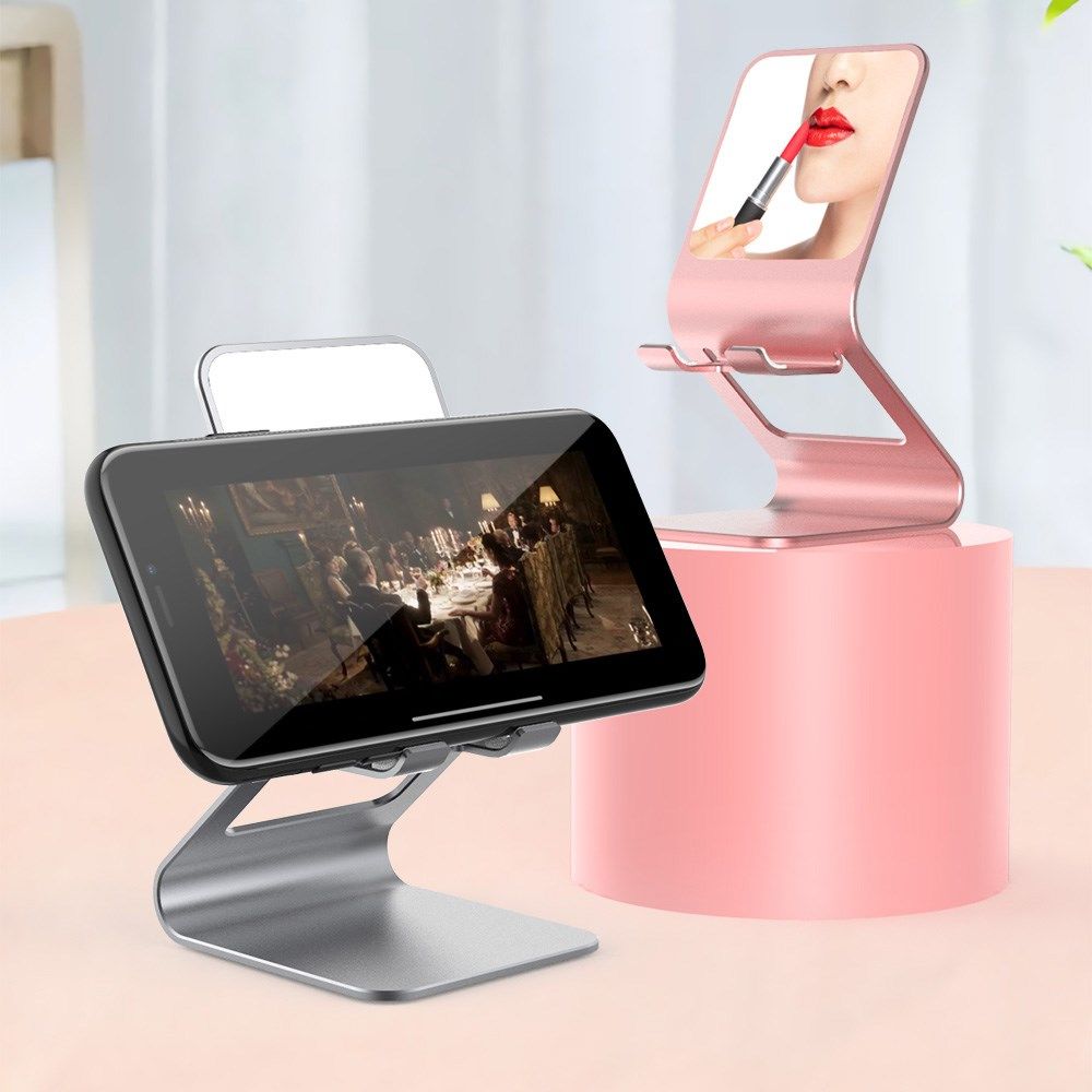 Universele Multifunctionele Smartphone Stand Met Spiegel Roze Goud afbeelding 2