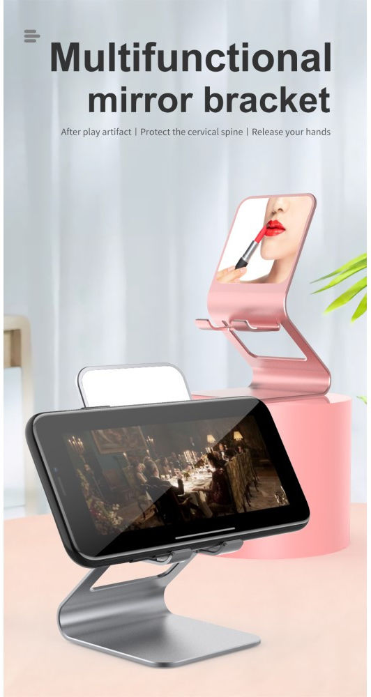 Universele Multifunctionele Smartphone Stand Met Spiegel Roze Goud afbeelding 3