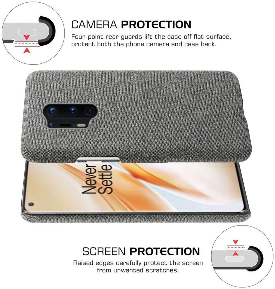 OnePlus 8 Pro Stof Hard Back Cover Donker Grijs afbeelding 5