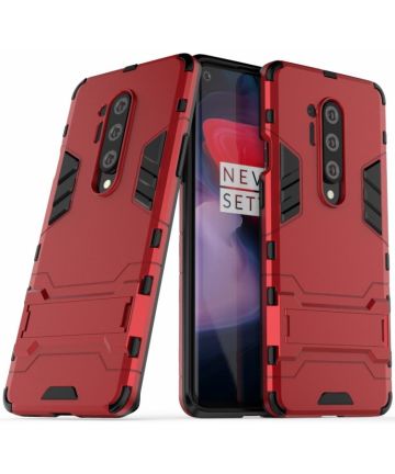 OnePlus 8 Pro Hoesje Shock Proof Back Cover Met Kickstand Rood Hoesjes