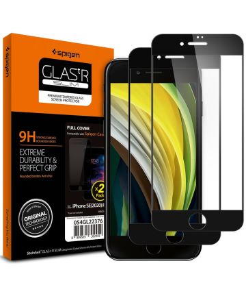 Spigen Tempered Glass Full Cover iPhone SE 2020 / 2022 Zwart (2-Pack) Screen Protectors