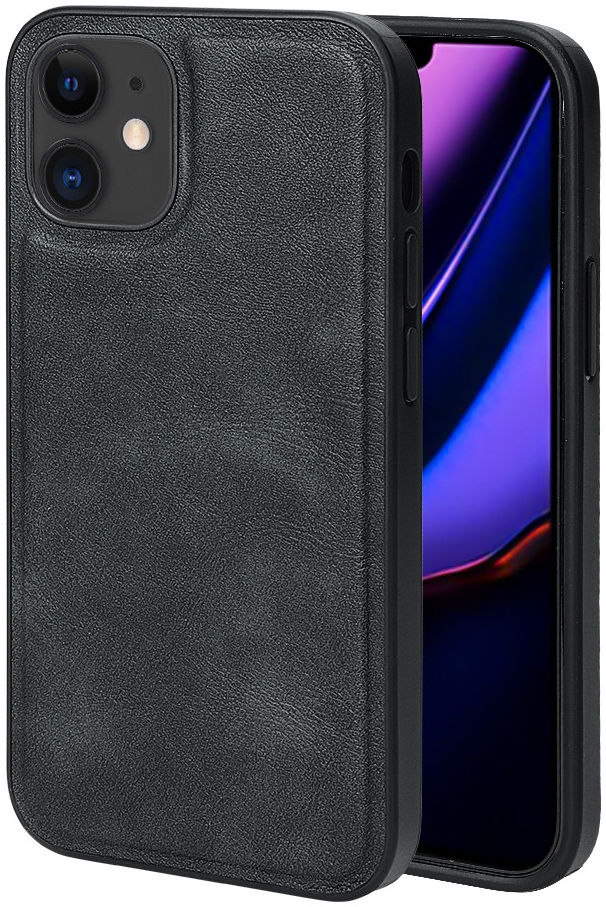 Apple iPhone 12 Mini Hoesje Kunstlederen Back Cover Zwart afbeelding 1