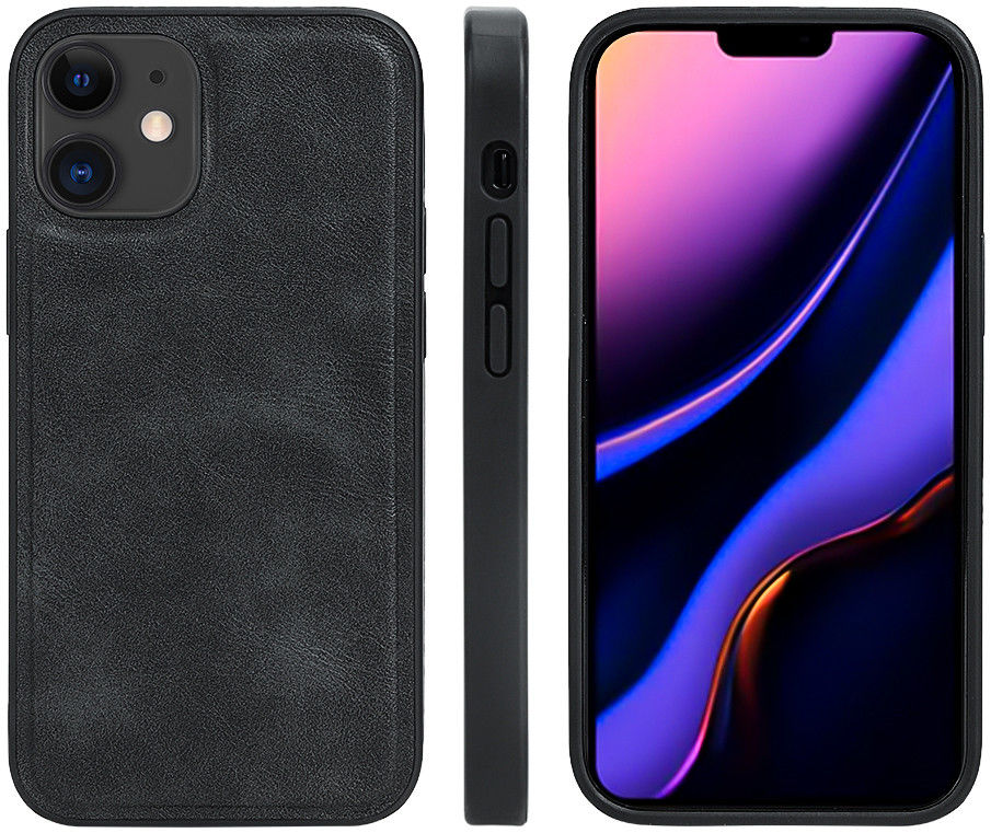 Apple iPhone 12 Mini Hoesje Kunstlederen Back Cover Zwart afbeelding 3
