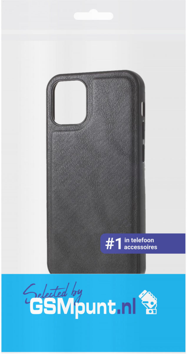 Apple iPhone 12 Pro Max Hoesje Kunstlederen Back Cover Zwart afbeelding 5