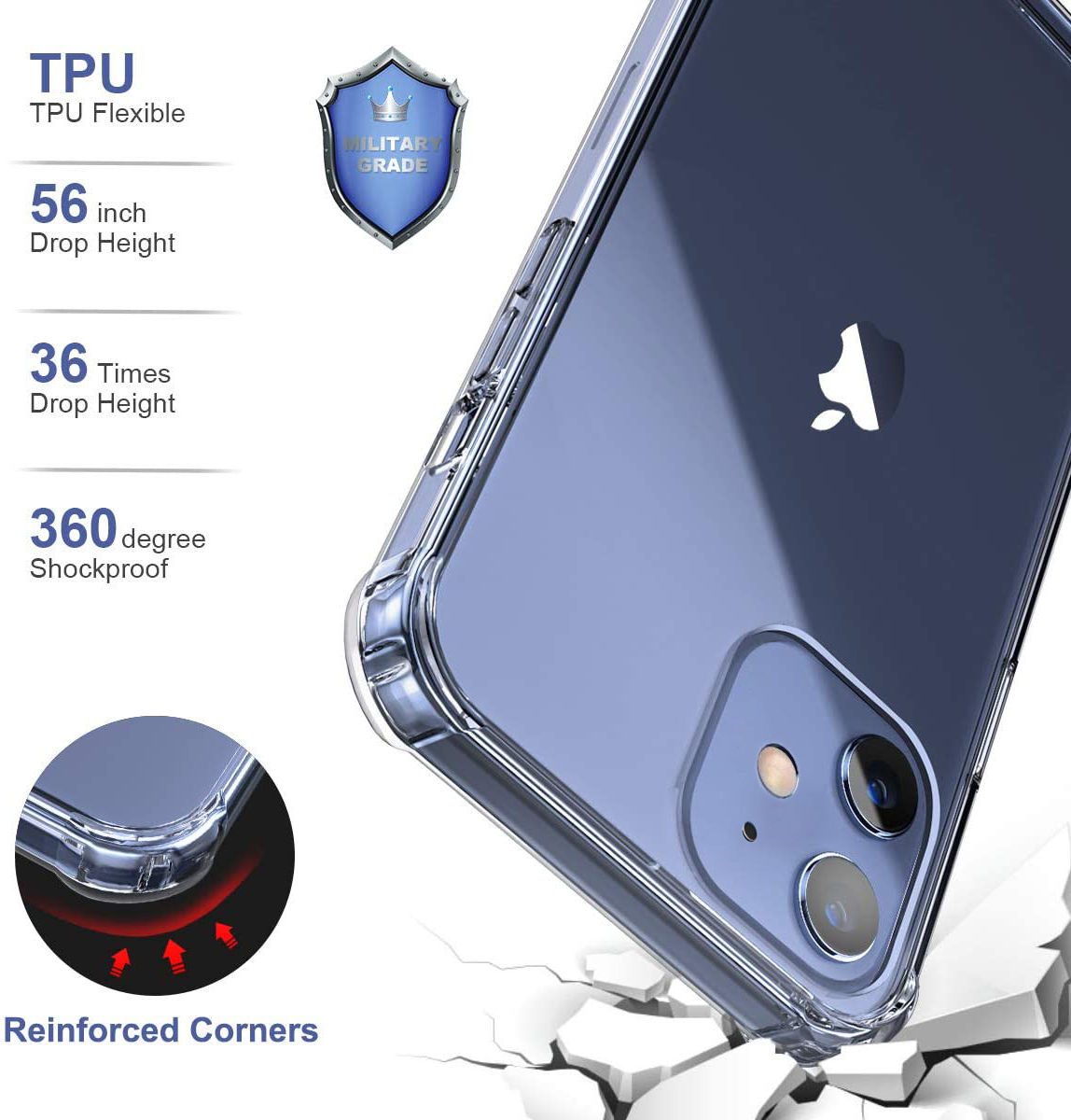Apple iPhone 12 / 12 Pro Rugged Transparante TPU Back Cover Hoesje afbeelding 4