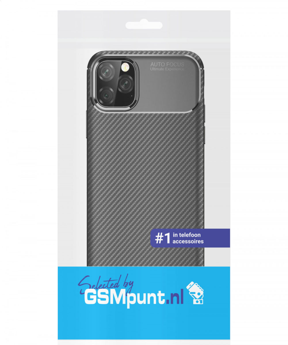 Apple iPhone 12 Mini Hoesje Siliconen Carbon Back Cover Zwart afbeelding 2