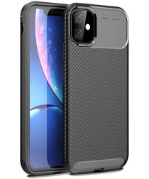 Apple iPhone 12 / 12 Pro Hoesje Siliconen Carbon Back Cover Zwart