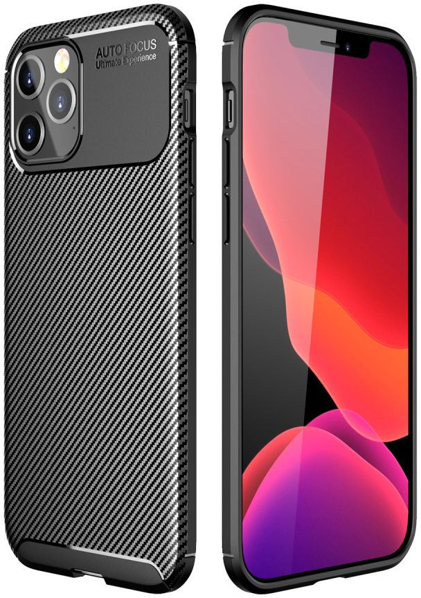 Apple iPhone 12 Pro Max Hoesje Siliconen Carbon Back Cover Zwart afbeelding 2