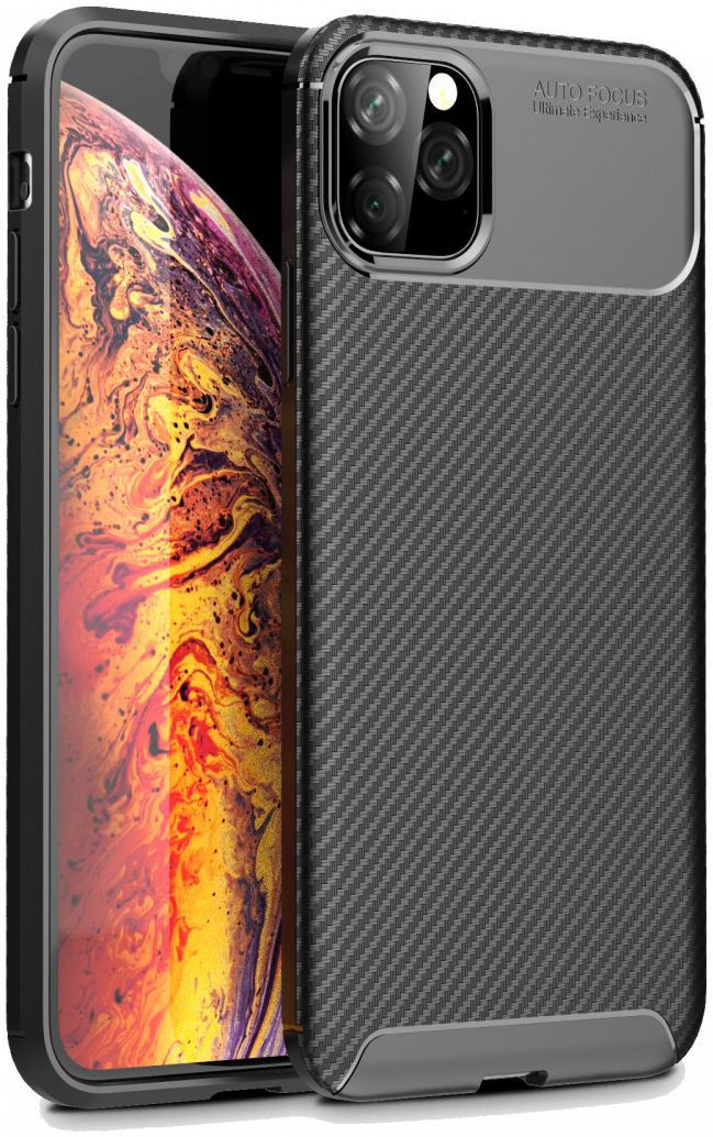 Apple iPhone 12 Pro Max Hoesje Siliconen Carbon Back Cover Zwart afbeelding 1
