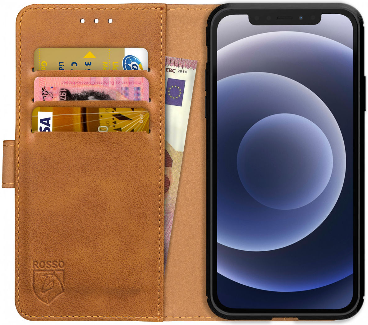 Rosso Element Apple iPhone 12 / 12 Pro Hoesje Book Cover Lichtbruin afbeelding 1