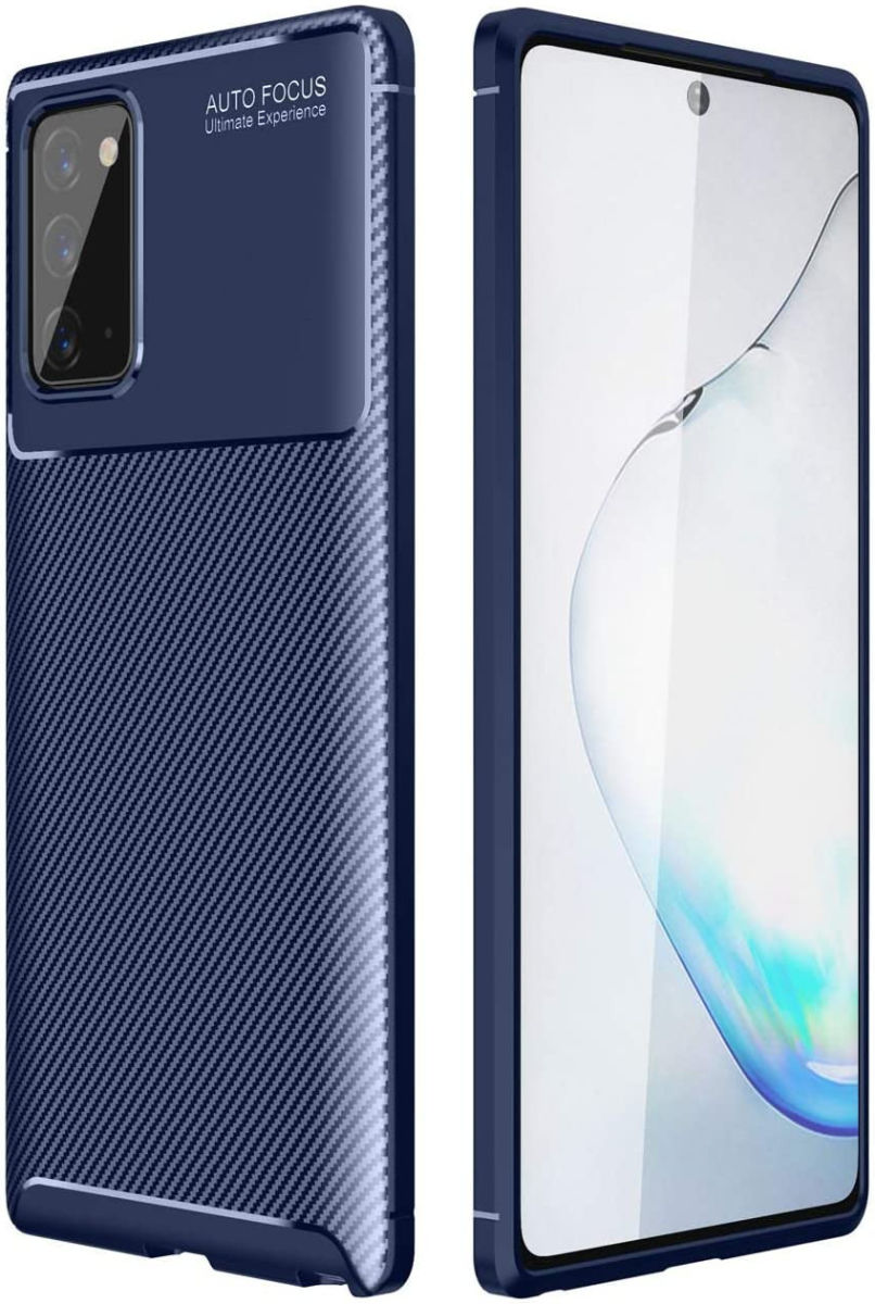 Samsung Galaxy Note 20 Hoesje Siliconen Carbon Back Cover Blauw afbeelding 4