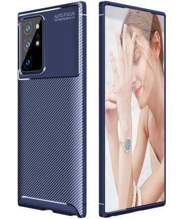 Samsung Galaxy Note 20 Ultra Hoesje Geborsteld TPU Flexibel Blauw Hoesjes