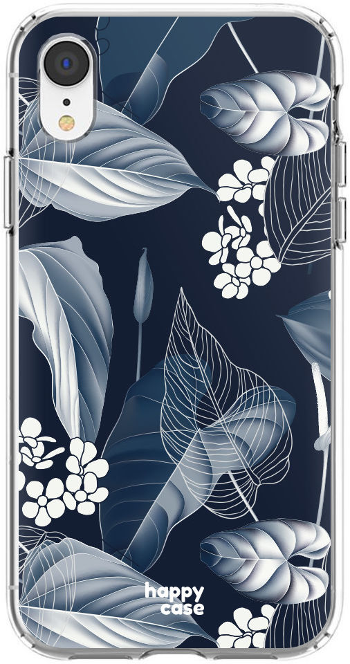 HappyCase Apple iPhone XR Hoesje Flexibel TPU Blue Leaves Print afbeelding 1