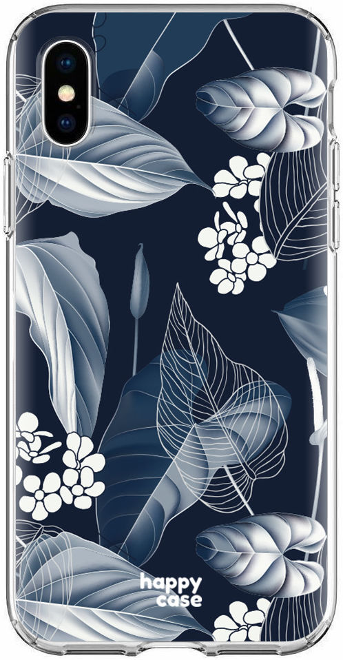 HappyCase Apple iPhone XS Flexibel TPU Hoesje Blue Leaves Print afbeelding 1