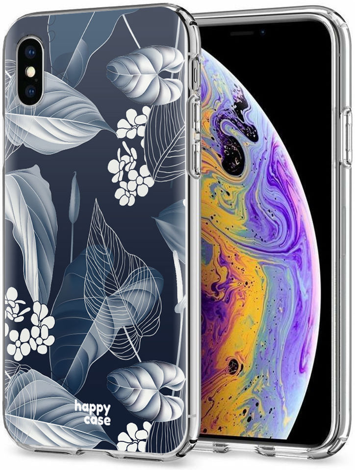 HappyCase Apple iPhone XS Flexibel TPU Hoesje Blue Leaves Print afbeelding 2
