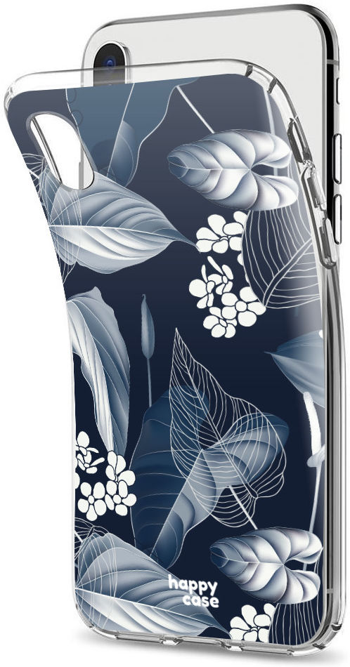 HappyCase Apple iPhone XS Flexibel TPU Hoesje Blue Leaves Print afbeelding 4
