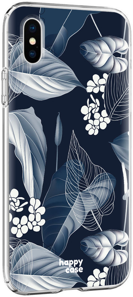 HappyCase Apple iPhone XS Flexibel TPU Hoesje Blue Leaves Print afbeelding 5