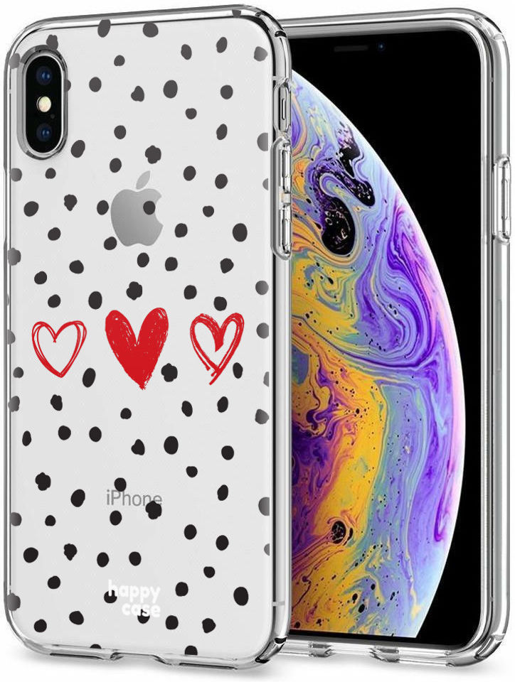HappyCase Apple iPhone XS Flexibel TPU Hoesje Stip Hartjes Print afbeelding 2