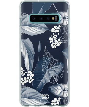 HappyCase Galaxy S10 Flexibel TPU Hoesje Blue Leaves Print Hoesjes