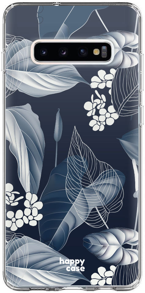 HappyCase Galaxy S10 Plus Flexibel TPU Hoesje Blue Leaves Print afbeelding 1
