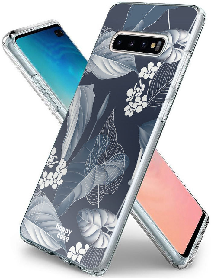 HappyCase Galaxy S10 Plus Flexibel TPU Hoesje Blue Leaves Print afbeelding 4