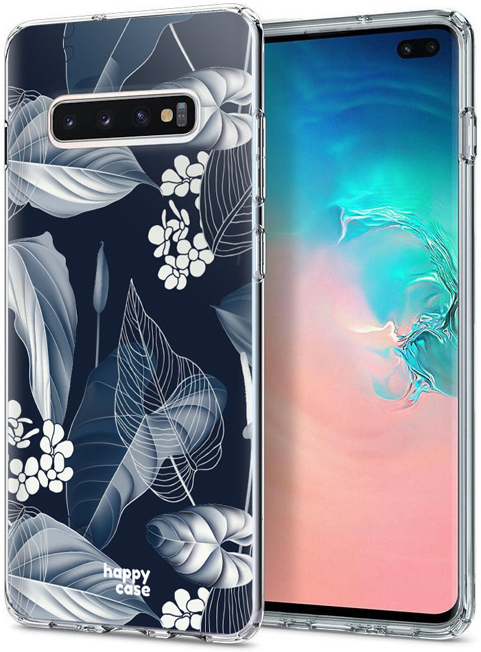 HappyCase Galaxy S10 Plus Flexibel TPU Hoesje Blue Leaves Print afbeelding 2