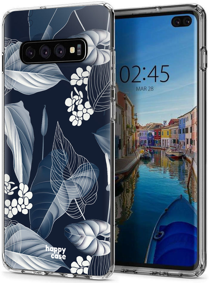 HappyCase Galaxy S10 Plus Flexibel TPU Hoesje Blue Leaves Print afbeelding 5