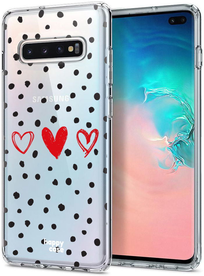 HappyCase Galaxy S10 Plus Flexibel TPU Hoesje Stip Hartjes Print afbeelding 2