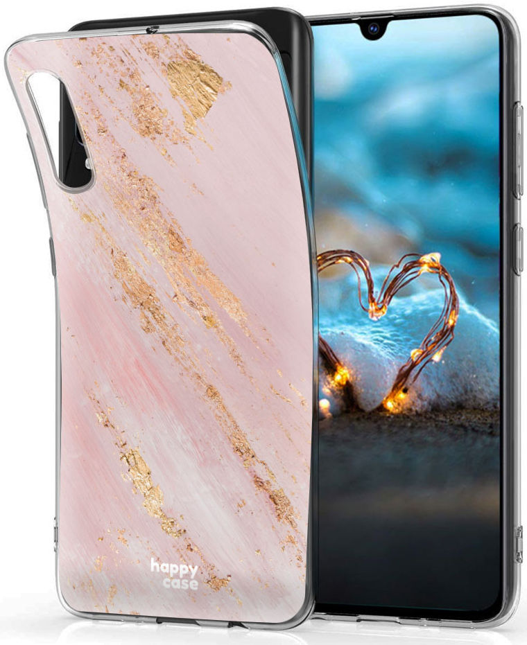 HappyCase Samsung Galaxy A70 Flexibel TPU Hoesje Pink Marmer Print afbeelding 2