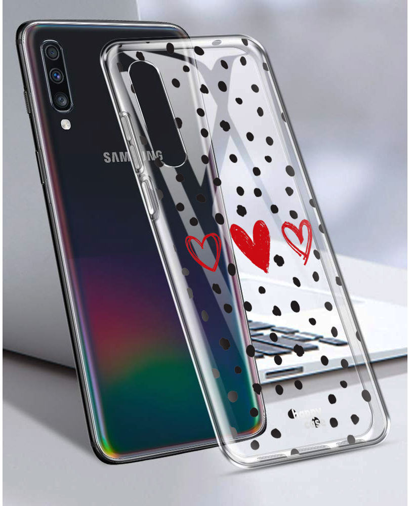 HappyCase Samsung Galaxy A70 Flexibel TPU Hoesje Stip Hartjes Print afbeelding 4