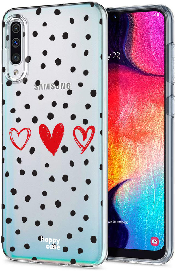 HappyCase Samsung Galaxy A50 Hoesje Flexibel TPU Stip Hartjes Print afbeelding 4