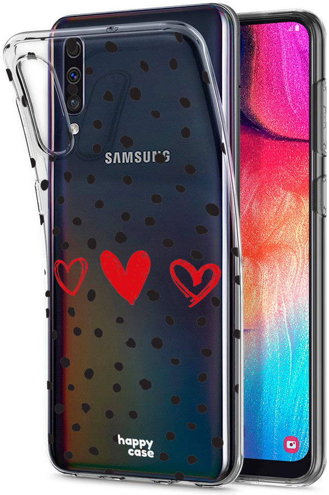 HappyCase Samsung Galaxy A50 Hoesje Flexibel TPU Stip Hartjes Print afbeelding 2