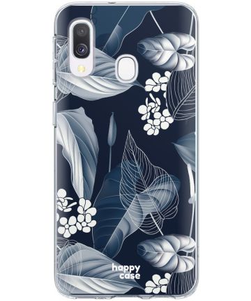 HappyCase Samsung Galaxy A40 Flexibel TPU Hoesje Blue Leaves Print Hoesjes