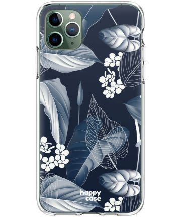 HappyCase iPhone 11 Pro Hoesje Flexibel TPU Blue Leaves Print Hoesjes