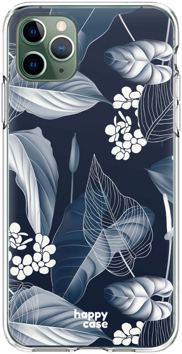 HappyCase iPhone 11 Pro Hoesje Flexibel TPU Blue Leaves Print afbeelding 1