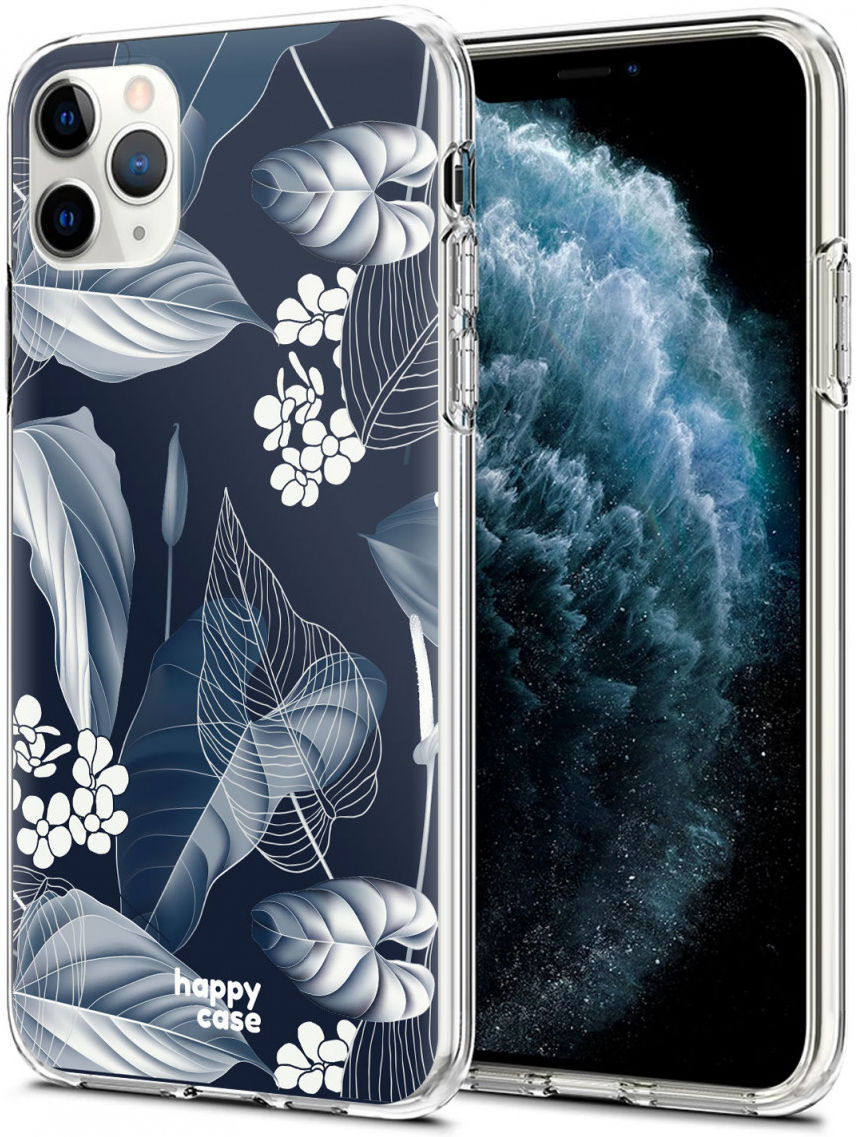 HappyCase iPhone 11 Pro Hoesje Flexibel TPU Blue Leaves Print afbeelding 2
